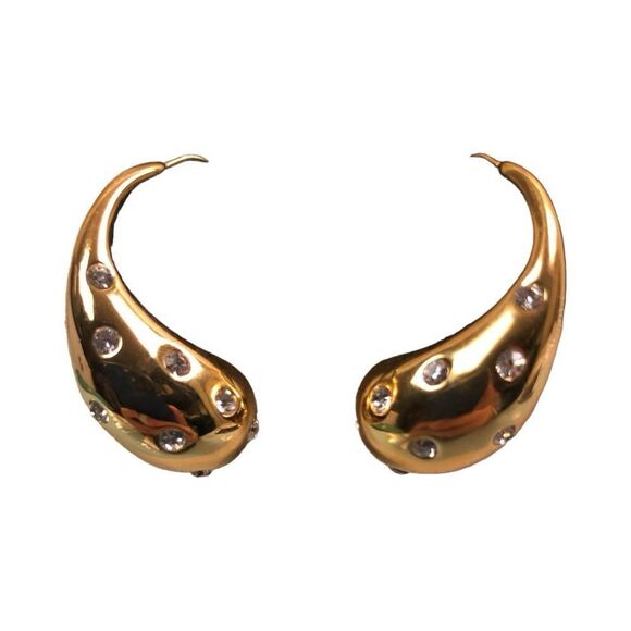 18K Gold Plated Water Drop Earrings with Rhinestones Accents - Picture 2 of 6